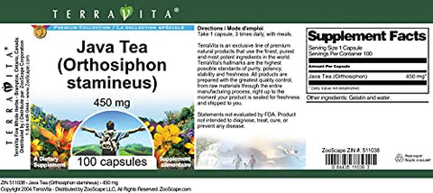 Terravita - Chá de Java (Orthosiphon stamineus) – 450 mg (100 Cápsulas) – 2 Pacotes