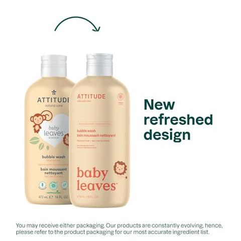 Sabonete Líquido de Banho para Bebê, Verificado pelo EWG, Testado Dermatologicamente, à Base de Plantas e Minerais, Vegano, Néctar de Pera, 473 ml - ATTITUDE