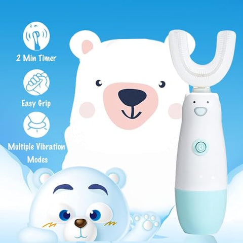 Meqtpomy - Escova de Dentes Elétrica Infantil 6 Modelos de Limpeza à Prova d’Água com Bateria 360 Automática Sonic em Formato U para Crianças de 2 a 7 Anos (Azul)