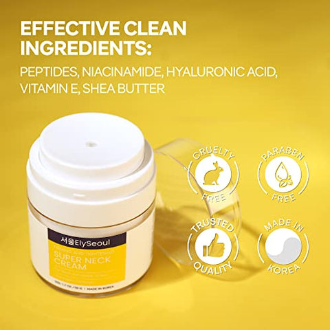 ElySeoul - Creme Anti-Rugas Super Neck Chest – Firmeza Avançada e Levantamento – Cuidados com a Pele Coreana Anti-Envelhecimento com Colágeno Ácido Hialurônico Niacinamida