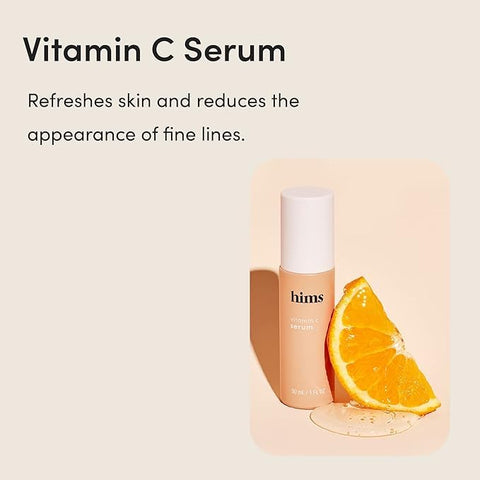 HIMS & HERS - Hims Serum Vitamina C para Homens – Ilumina Tom de Pele, Equilibra Complexão – Vitamina C, Altamente Concentrado, Leve, Fragrância Cítrica – Vegano, Cruelty-Free, Sem Parabenos – 2 Unidades