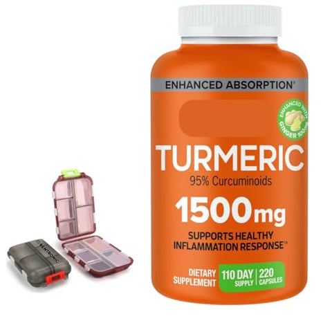 BENTRONIC - Suplemento de Cúrcuma 1500mg, 95%% Curcuminoides, 220 Cápsulas (110 Dias) Estojo de Pílulas | Cúrcuma 1500mg, 95%% Curcuminoides, 220 Cápsulas (110 Dias)