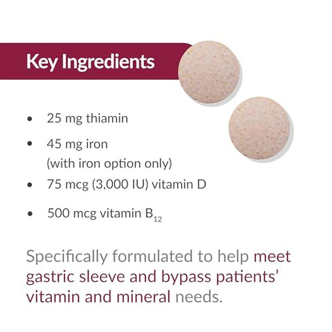 Chewable Ultra Solo com Ferro – Multivitamínico Diário para Pacientes de Cirurgia de Bypass Gástrico e Gastrectomia Vertical, Inclui Vitaminas B12, C, D, K, Tiamina e - Bariatric Advantage