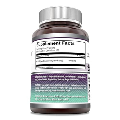 Amazing Nutrition - Amazing Formulas MSM (Methylsulfonylmethane) | 1000 Mg Por Porção | 200 Comprimidos | Livre de Transgênicos | Sem Glúten | Fabricado nos EUA
