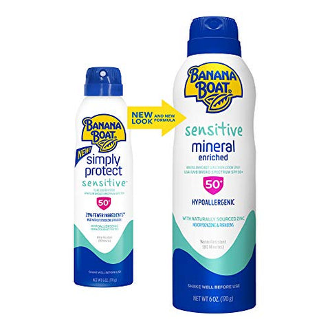 Protetor Solar Banana Boat Mineral Enriquecido, Pele Sensível, Spray de Amplo Espectro, FPS 50, 177ml – Kit Duplo