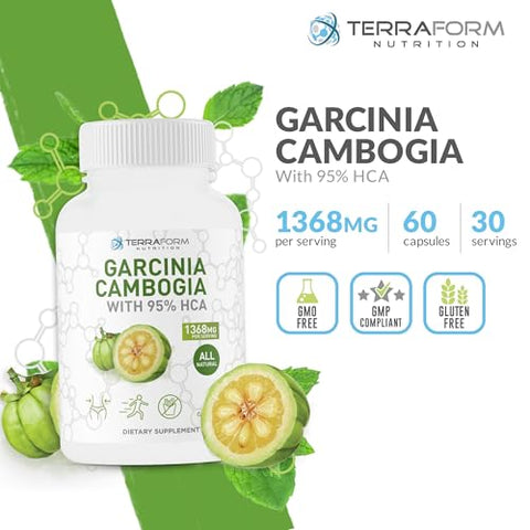 TerraForm Nutrition - Extrato de Garcinia Cambogia Pura 100%% – HCA Natural de 95%%, 1368mg por Porção – Suporte Rápido para Perda de Peso, Inibidor Natural de Apetite – para Homens