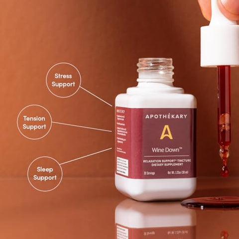 Wine Down: Suplemento Herbal, Sem Álcool, Inspirado em Vinho Tinto, Sem Açúcar, Sem Glúten, Vegano – 30 Porções – 35g - Apothékary