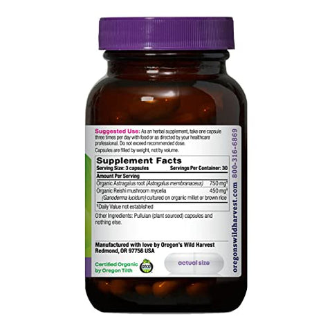 Oregon's Wild Harvest - Oregon’s Wild Harvest Astragalus Reishi Orgânico, 90 Cápsulas – Suplemento Herbal Orgânico de Alta Qualidade