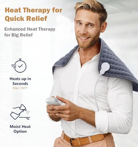 Glamigee - Aquecedor para Alívio de Dores nas Costas, Pescoço e Ombros, Presentes para Homens, Pais, Mulheres e Mães, Dia dos Pais, Dia das Mães, Natal, Aniversário, 6 Configurações de Calor, Desligamento Automático, Calor Úmido e Seco