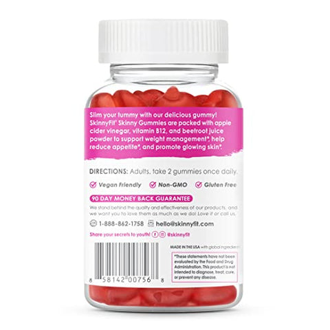 Gummies de Vinagre de Maçã com a Mãe, Peso Saudável, Suporte Imunológico, Vitamina B9, B12, Beterraba, Romã, Vegano, 60 Unidades - SkinnyFit