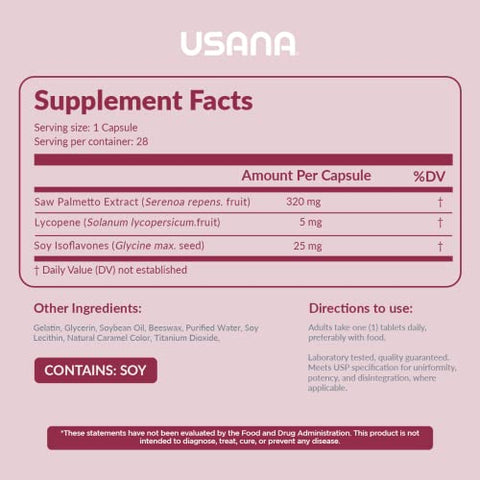 Palmetto Plus – Suplemento de Saw Palmetto para Próstata Masculina (28 Cápsulas) – Tamanho da Porção: 1 Cápsula - USANA