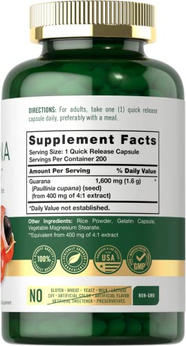 Cápsulas de Extrato de Guaraná | 1600mg | 200 Unidades | Extrato Livre de Transgênicos e Glúten | Cafeína Naturalmente Presente  Carlyle - Carlyle