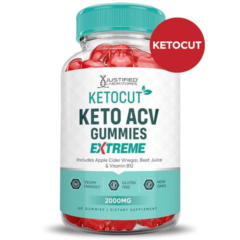 Justified Laboratories - (2 Pacotes) Gomas Ketocut Keto ACV Extreme 2000MG Keto Cut Gomas Keto Vinagre de Maçã Formulado com Suco de Romã em Pó B12 Vegano Não GMO 120 Gomas