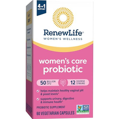 Cápsulas Probióticas para Mulheres, 50 Bilhões de UFC Garantidos, Equilíbrio de pH, Saúde Vaginal, Urinária, Digestiva e Imunológica, L. Rhamnosus GG, Livre de Laticínios e Soja - Renew Life