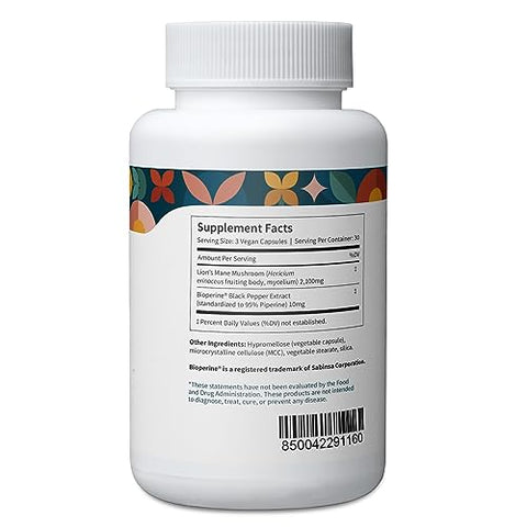 Suplemento Lion’s Mane Pattern Wellness – Cogumelo SuperFood para Saúde Cerebral – Cognitivo