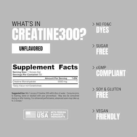 Creatine 300 – Monohidrato de Creatina Micronizada de Grau Farmacêutico 100%%, 5.000mg, 60 Porções - PROSUPPS