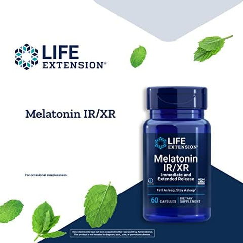 Melatonina IR/XR, 1,5 mg, Fórmula de Liberação Imediata e Prolongada para Suporte Ótimo do Sono, Ritmos Circadianos Saudáveis, Defesa Celular, Sem Glúten, Não-OGM, 2 X - Life Extension