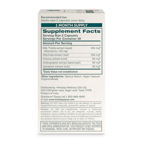 Cápsulas de Suporte ao Fígado com Cardo de Leite, 60 Unidades, 350 mg de Cardo de Leite com Alcachofra, Chicória e Andrographis - Himalaya