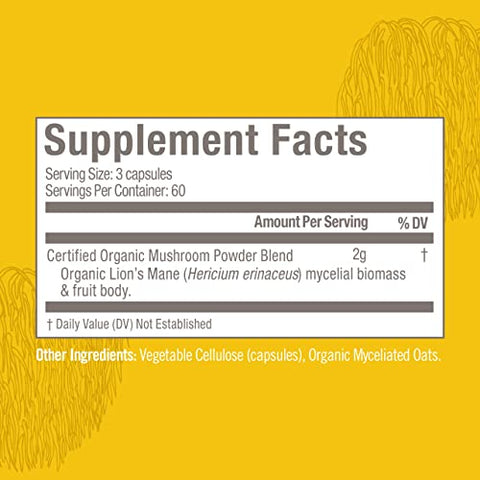 Mushroom Superfood – Cápsulas de Cogumelo do Leão, 180 Unidades, 60 Dias, Suplemento para Memória, Foco, Clareza e Saúde Nervosa - OM