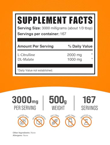 com L-Citrulline Malate 2:1 em Pó – Suplemento de L-Citrulline Malate, Pó de Citrulline Malate – Sem Sabor – 100g - BulkSupplements