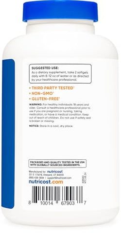 Beta Sitosterol 120 Softgels, 500mg – Suplemento Sem OGM, Livre de Glúten, 60 Porções - Nutricost