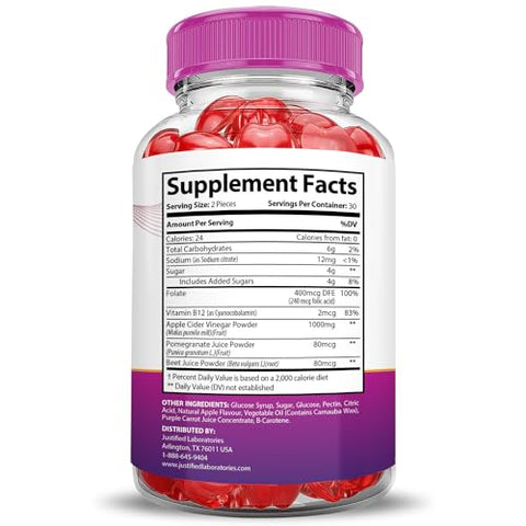 Justified Laboratories - (3 Pacotes) Gomas Ripped Results Keto ACV Avançada Fórmula 1000MG Gomas Ripped Results Keto Apple Cider Vinegar Formuladas com Pó de Romã e Beterraba B12 Vegano Não GMO