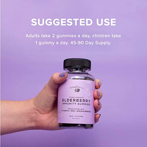 The Elderberry Co. - Gomas de Sabugueiro Extra Forte com Vitaminas C, D, E e Zinco para Suporte Imunológico Natural – 90 Unidades