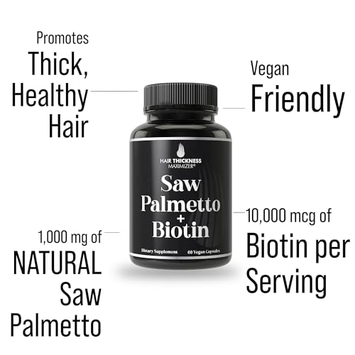 Hair Thickness Maximizer - Saw Palmetto Biotin Advanced 2 em 1 para Crescimento Capilar. Cápsulas Veganas com Extrato Natural de Saw Palmetto e 10000mcg de Biotina. Pílulas para Queda e Regeneração Capilar em Homens
