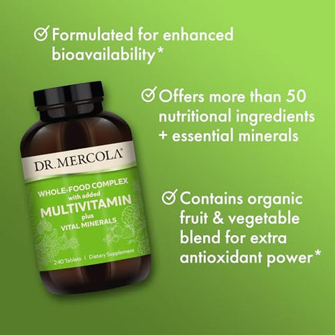 DR. MERCOLA PREMIUM PRODUCTS - Dr. Mercola Complexo de Alimentos Integrais com Multivitamínico e Minerais Vitais, 30 Porções (240 Comprimidos), Suplemento Alimentar, Suporte à Saúde Geral