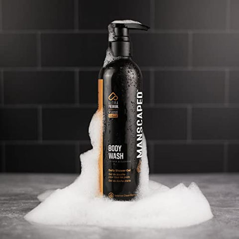 Body Wash UltraPremium Refined™ para Homens, Fórmula Luxuosa de Limpeza Infundida com Aloe Vera e Sal Marinho, Gel de Banho Diário Refrescante e Nutritivo para Hidratar a Pele, (16… - MANSCAPED