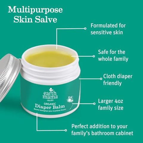 Bálsamo Orgânico para Fraldas 60ml | Creme para Bebê | EWG Verificado, Sem Petróleo - Earth Mama