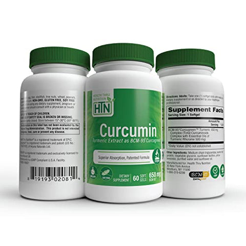 Health Thru Nutrition - Saúde Através da Nutrição Curcumin 650mg BCM-95 Curcugreen | Complexo de Cúrcuma Curcumin | Alta Absorção | Resposta Saudável à Inflamação | Estudo Clínico | Testado por Terceiros | 60 Cápsulas