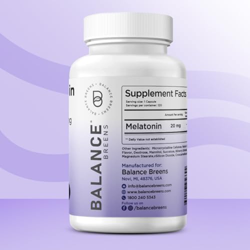 Balancebreens - Melatonina 20mg, 100% Livre de Medicamentos, 120 Comprimidos de Dissolução Rápida – Auxílio Natural para o Sono, Experimente Noites Serenas e Repousantes – Encontre Sua Calma, Abraçe o Relaxamento, Suporta um Sono Repousante e