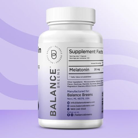 Balancebreens - Melatonina 20mg, 100% Livre de Medicamentos, 120 Comprimidos de Dissolução Rápida – Auxílio Natural para o Sono, Experimente Noites Serenas e Repousantes – Encontre Sua Calma, Abraçe o Relaxamento, Suporta um Sono Repousante e