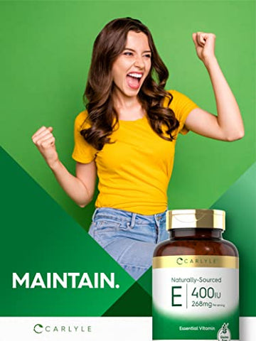 Vitamina E 400 UI Cápsulas Softgels | 250 Unidades | Fonte Natural | Livre de Transgênicos e Glúten - Carlyle
