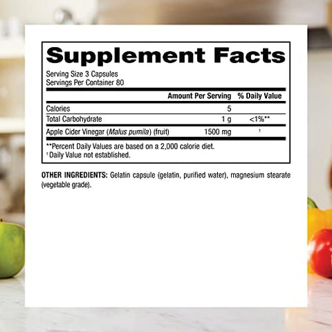 Cápsulas de Vinagre de Maçã com A Mãe, 1.500 mg por Porção, Alta Potência, 240 Cápsulas, Suporte Natural à Digestão, Não-OGM, Sem Glúten, Laticínios - Webber Naturals