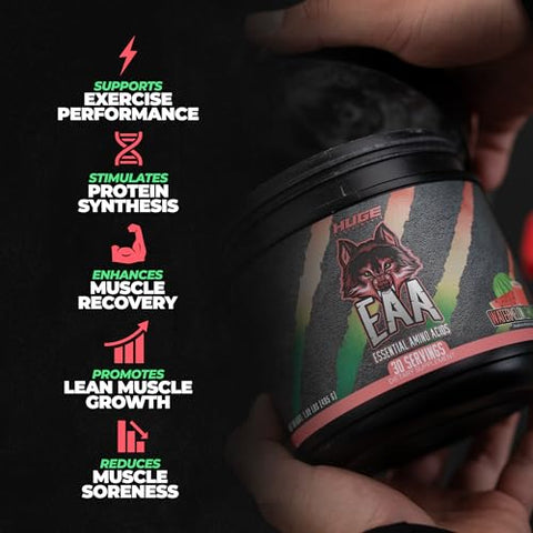Huge Supplements - Huge EAA: Pó de Aminoácidos Essenciais de Alta Dosagem, 12.85g EAAs