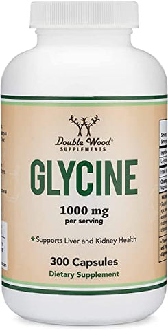Double Wood Supplements - Glicina em Pó 1.000mg por Porção (300 Cápsulas) – Aminoácido Relaxante (Glicina) por Double Wood – Testado por Terceiros, Livre de Glúten, Não-OGM