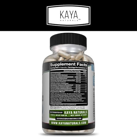Suporte ao Fígado | Suplementos para Saúde Intestinal para Mulheres e Homens | Cápsulas de Cardo Mariano e Dente-de-leão | Desintoxicação do Fígado com Extrato de Alcachofra e - Kaya Naturals