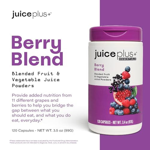 Juice Plus+ - JuicePlus Berry Blend: Suco de Uva Concord, Mirtilo, Cranberry e Mais – Vitaminas à Base de Alimentos Integrais, Vegano, à Base de Plantas – Sem Glúten, Não-OGM, Kosher – 1 Frasco (60 Porções)