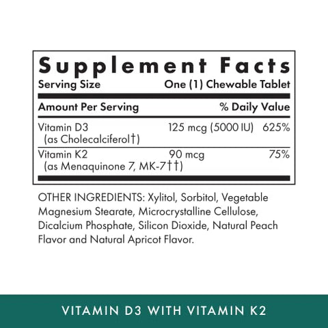 MICHAEL'S - Vitamina D3 com K2 – 90 Comprimidos Mastigáveis Sabor Damasco – Esquelética – Programas Naturopáticos de Saúde MICHAEL’S