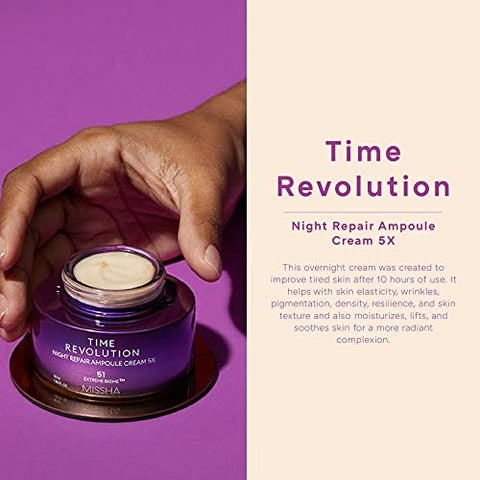 Time Revolution Night Repair Ampoule Cream (5ª Geração) 50ml – Creme Noturno de Reparo Profundo Triplo Fermentado – Reparação Noturna para Radiância Aumentada, Cuidados com a Pele Coreanos - MISSHA