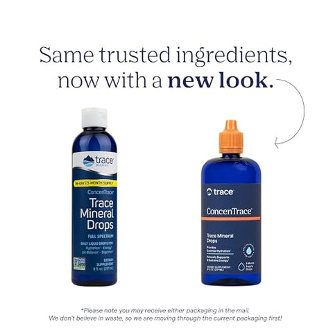 ConcenTrace Drops | Minerais Essenciais | Magnésio Líquido Iônico, Cloreto, Potássio | Baixo teor de Sódio | Energia, Eletrólitos, Hidratação | Fornecimento de 96 dias, 8 fl oz (236 ml) - Trace Minerals