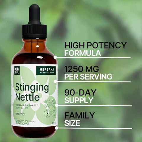HERBANA MANUFACTURING - Extrato Líquido de Folha e Raiz de Urtiga 118 ml – Natural para o Sistema Urinário