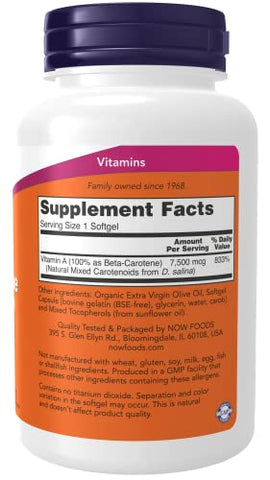 NOW Foods - Now Foods Beta Carotene Natural – 180 Softgels 2 Pack | 360 Softgels | Antioxidante Natural | Saúde dos Olhos | Vitamina A | 100% Natural | Alta Concentração | Embalagem Econômica