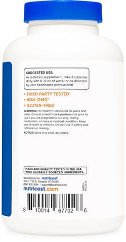 Extrato de Boswellia 65% Ácido Boswélico Cápsulas (1.200 MG) (180 CAPS) – Livre de Glúten, Não-OGM, Vegetariano - Nutricost
