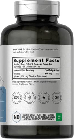 Horbäach - Horbaach Choline Bitartrate | 1000mg | 250 Cápsulas | Alta Potência | Livre de Transgênicos e Glúten