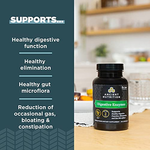 Enzimas Digestivas Ancient Nutrition, Suporte à Saúde Intestinal, Função Digestiva Saudável, 90 Ct