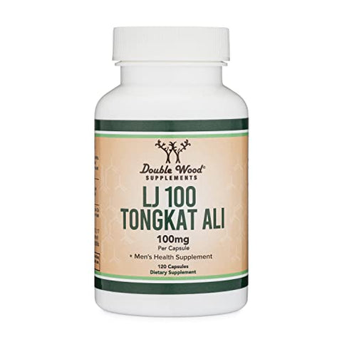 Double Wood Supplements - LJ100 Tongkat Ali para Homens (120 Cápsulas) – Fórmula Patenteada e Comprovada Clinicamente para a Saúde Masculina (LJ100 Std a 40% de Glicosaponinas, 22% de Euripeptídeos) por
