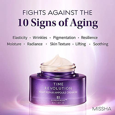 Time Revolution Night Repair Ampoule Cream (5ª Geração) 50ml – Creme Noturno de Reparo Profundo Triplo Fermentado – Reparação Noturna para Radiância Aumentada, Cuidados com a Pele Coreanos - MISSHA